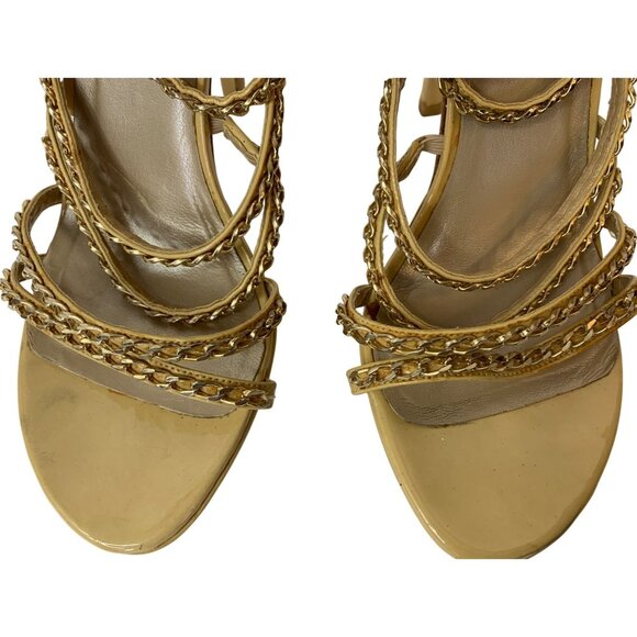 Stuart Weitzman Gold Leather Chain Strap Stiletto Sandals 7.5B  J10073 platform - Picture 9 of 13